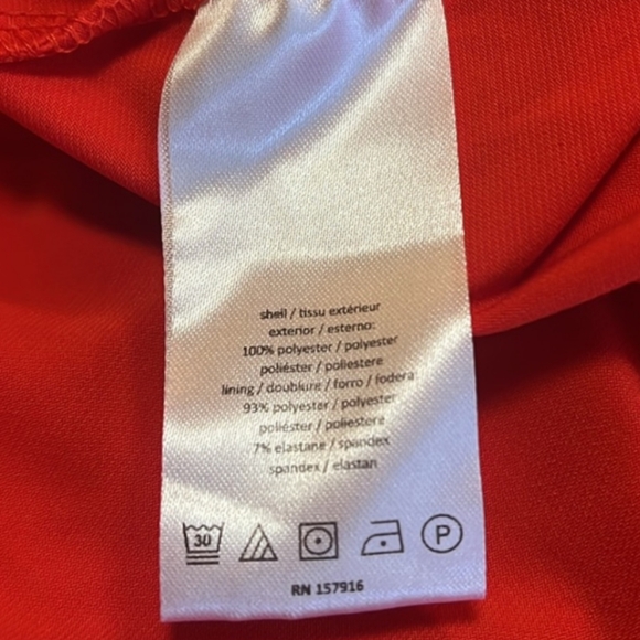 NWT H by Halston Coral Red Brush Stroke Dress Cap Sleeves Knee Length Sz. M - Picture 11 of 12